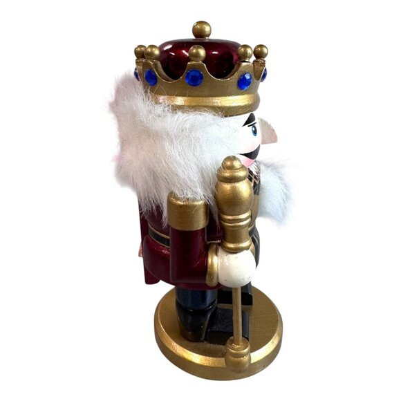 Wooden King Nutcracker Figurine Toy Soldier Red & Gold Accent 6" Holiday Display - Picture 7 of 8